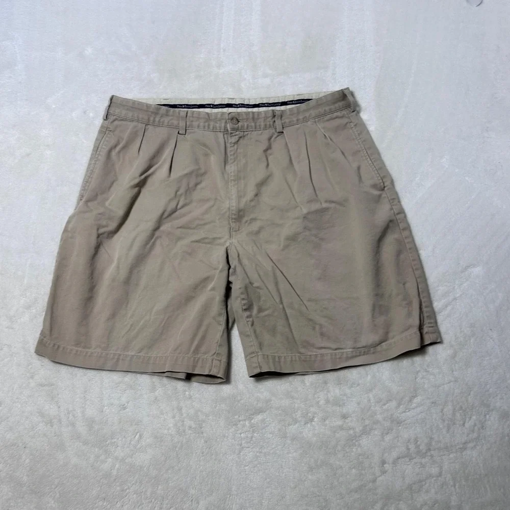 VINTAGE Polo Ralph Lauren Chino Shorts Mens 40 Khaki Pleated Front Made USA